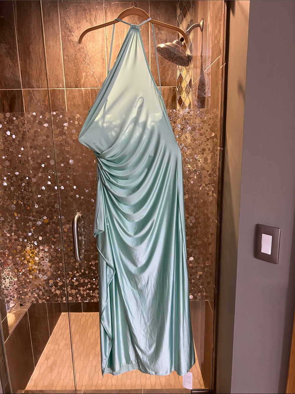 Halter Satin Draped Slip Dress in Mint